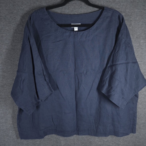 Pure Jill Tops - Pure Jill Linen Tunic Top S Blue Minimalist Lagenlook Oversized Bell Sleeve